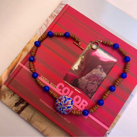 VINTAGE RAINBOW SWIRL MULTICOLOR WESTERN BEADED NECKLACE COLORFUL ARTSY NECKLACE - Picture 8 of 10